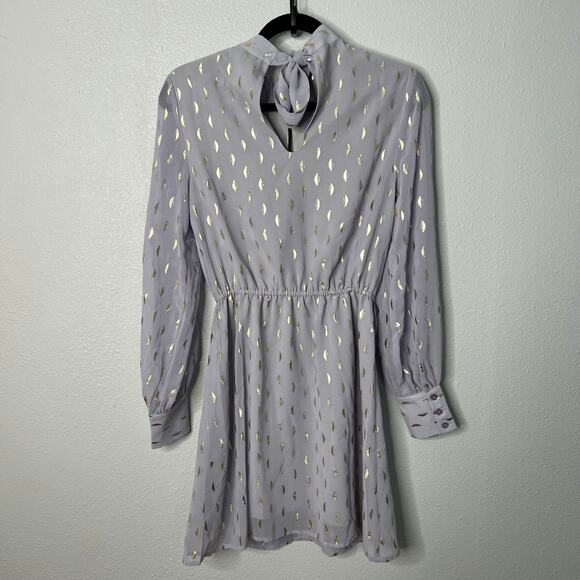 Modcloth Chiffon Of You Dress Lavender Gold Mock Neck Keyhole Long Sleeve Sz S - Picture 7 of 9